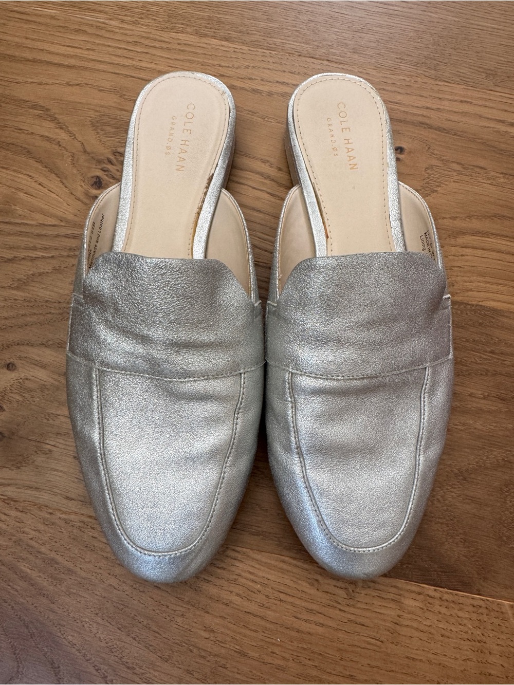 Cole Haan Metallic Silver Leather Mule Loafers
